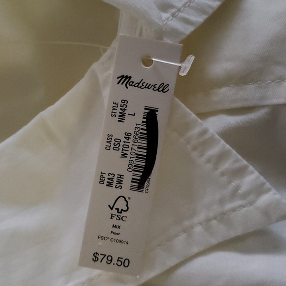 Madewell Men's  Off  White Poplin Easy Long-Sleeve Shirt Relaxed size Large nwt - Picture 8 of 9